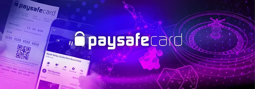 Paysafecard Banner: Guthaben kaufen, online verwalten und für Gaming oder Casino nutzen Paysafecard Gutschein, Smartphone und Casino-Symbole – Banner für My Paysafecard Konto